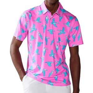 CHUBBIES MENS POLO PROFORMANCE GOLF SHIRT TOUCAN DO IT PINK XXL